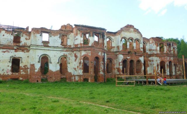Кирпичный фасад дворца в Гостилицах